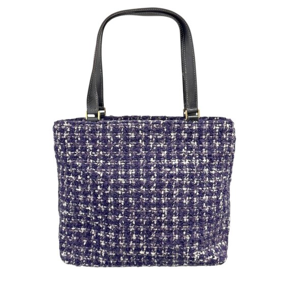 Kate Spade NY Purse Handbag Purple & White Tweed and Leather Made in Italy - Picture 2 of 10